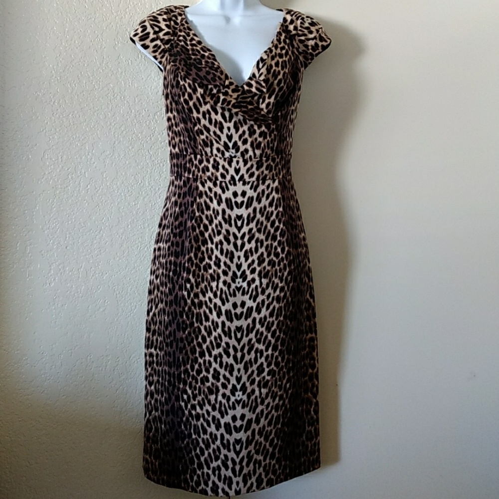 Kay Unger Sheath Dress Size 4 Brown Animal Print